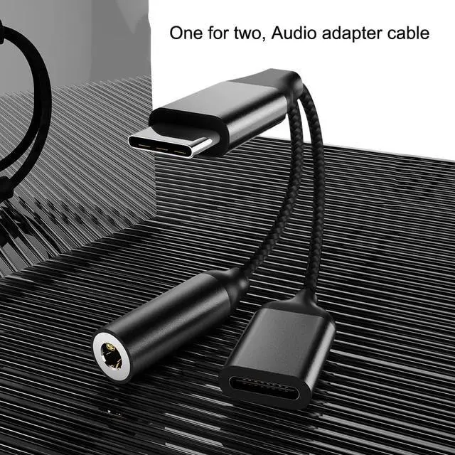 Alt view image 5 of 8 - Type C to 3.5mm Charge Audio Adapter 2 In 1 USB C Splitter Headphone AUX Audio Cable Charging and Listen to Songs