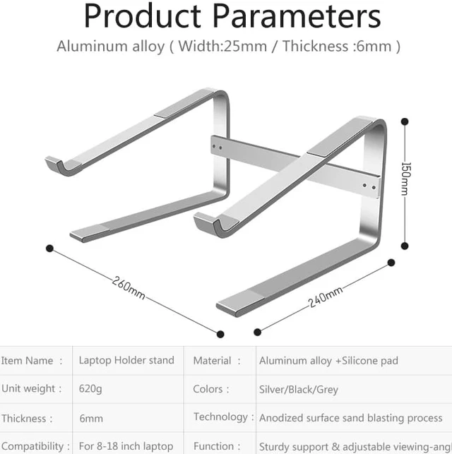 Alt view image 4 of 8 - Laptop Stand 10-18 inch Aluminum Alloy Bracket Notebook Stand Book Holder Support Laptop For Macbook Pro Dell Netbook Surface