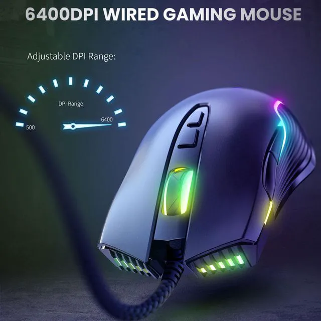 Alt view image 6 of 7 - Wired Gaming Mouse USB Interface RGB Mice 7 Buttons 6400 DPI Breathing Colorfull LED With Macro Programming For Laptop PC
