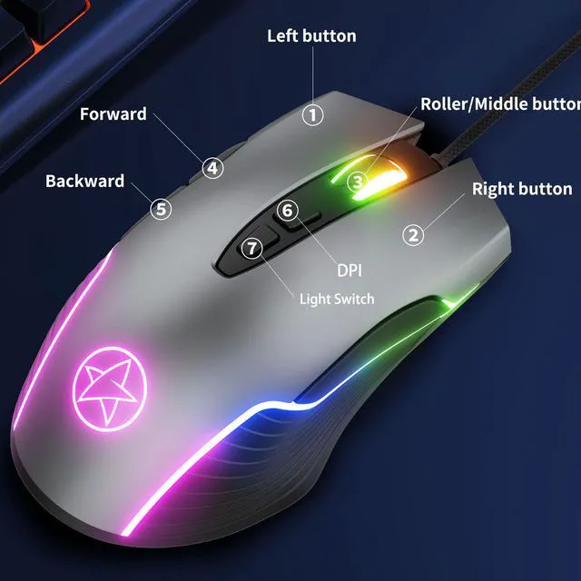 Alt view image 4 of 7 - Wired Gaming Mouse USB Interface RGB Mice 7 Buttons 6400 DPI Breathing Colorfull LED With Macro Programming For Laptop PC