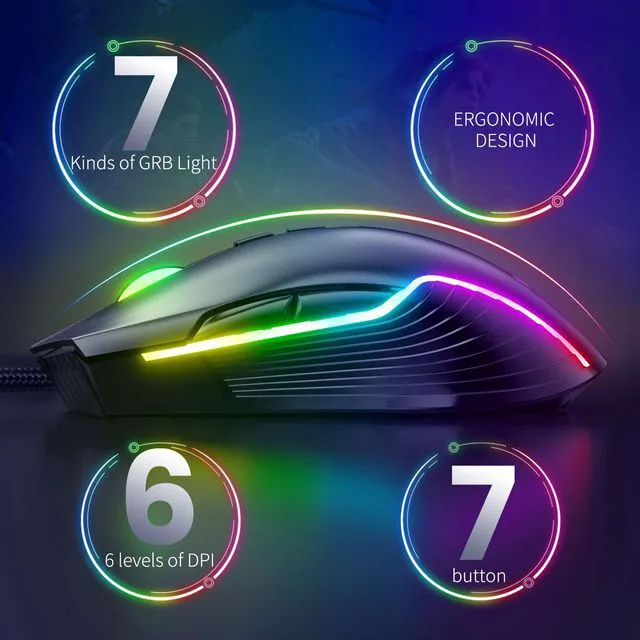 Alt view image 5 of 7 - Wired Gaming Mouse USB Interface RGB Mice 7 Buttons 6400 DPI Breathing Colorfull LED With Macro Programming For Laptop PC