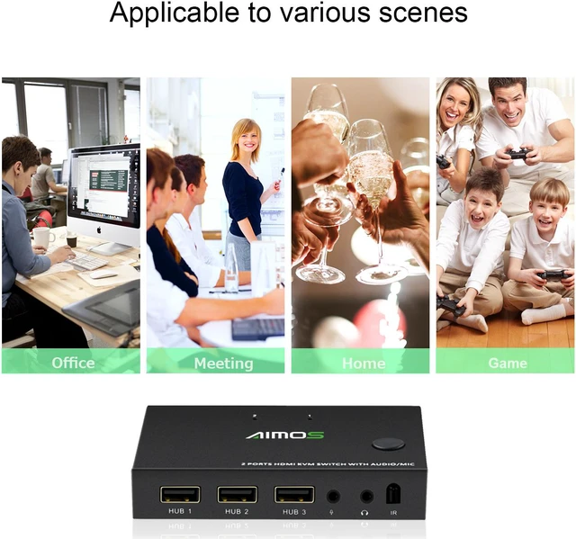 Alt view image 7 of 8 - 2 Ports TYPE-C HDMI KVM Switch 4Kx2K@30Hz 2 In 1 Out Keyboard Mouse and Printer Sharing Computer Display Switch Audio and Video Synchronization (Remote /Manual Control)