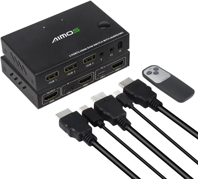 Main image of 2 Ports TYPE-C HDMI KVM Switch 4Kx2K@30Hz 2 In 1 Out Keyboard Mouse and Printer Sharing Computer Display Switch Audio and Video Synchronization (Remote /Manual Control)