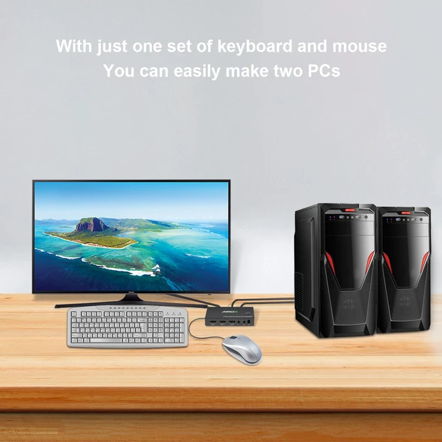 Alt view image 6 of 8 - 2 Ports TYPE-C HDMI KVM Switch 4Kx2K@30Hz 2 In 1 Out Keyboard Mouse and Printer Sharing Computer Display Switch Audio and Video Synchronization (Remote /Manual Control)