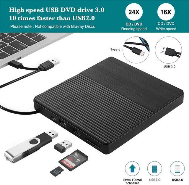 Alt view image 3 of 8 - USB 3.0 External Optical Drive Portable External Type-C CD Burner High Speed CD/DVD Player TF/SD Card Reader For Windows Linux