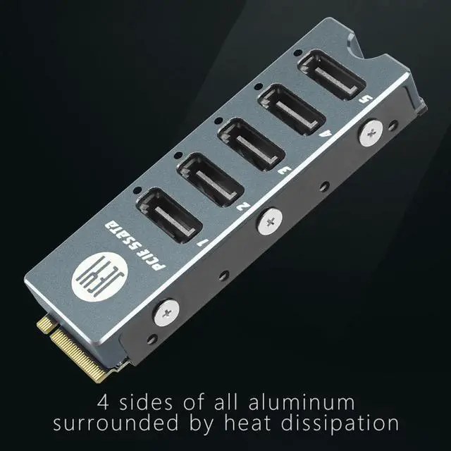 Alt view image 3 of 7 - SATA Disk Array Card JMS585-Slim 5 Ports SATA3 for M. 2 Nvme PCI-E to SATA 3.0 16G JMB585 Chip W/ Radiator Support ThunderBolt3