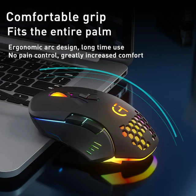 Alt view image 5 of 8 - Ergonomic USB Wired Optical Mouse RGB Colorful Lights Esport Mouse 7200DPI 7 Button For Laptop PC Computer Gaming Mice 1.5M