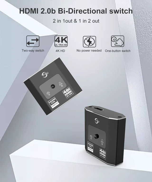 Alt view image 2 of 8 - HDMI Switcher 4K HDMI Splitter Bi-Direction 1x2/2x1 Adapter HDMI Switcher 4k2k@60HZ for DVD PS3 PS4 Fire TV HDMI Switch
