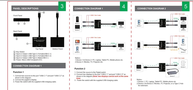 Alt view image 7 of 8 - USB-C 8K Bi-Direction Switch USB3.1 USB Type-C PD 3.0 Splitter 1x2 / 2x1 DATA & VIDEO & PD100W Switcher Use for Computer Monitor Mobile Phone Multiple Source and Displays