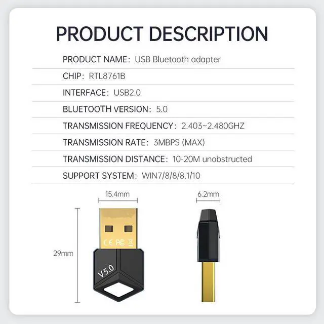Alt view image 7 of 8 - USB Bluetooth 5.0 Adapter Receiver 4.1+ 4.2+ 5.0 Bluetooth Wireless Dongle Adapter for PC Laptop 5.0 BT Transmitte (BLACK)