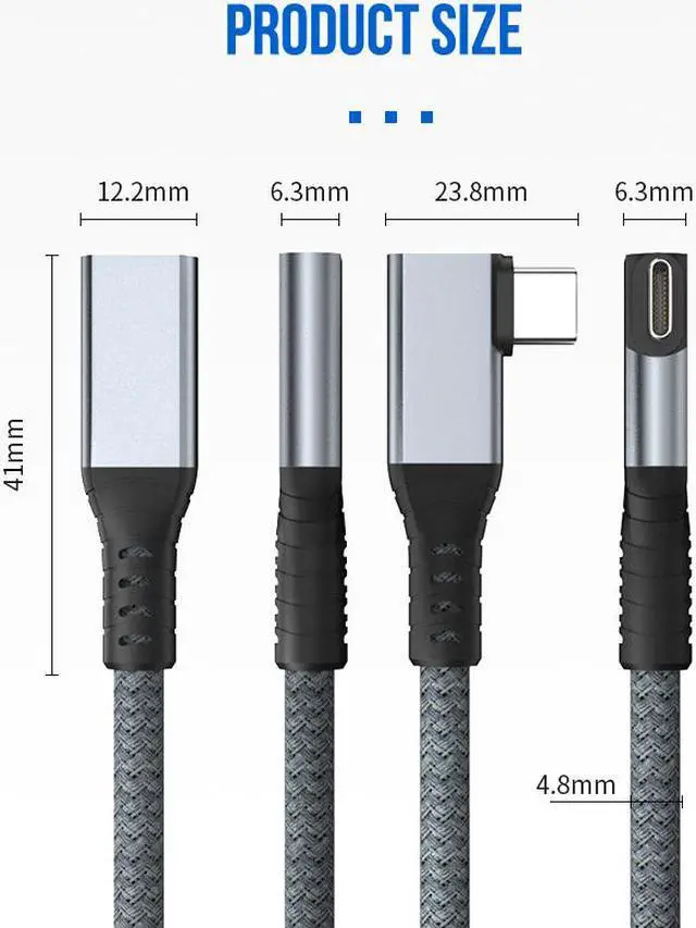 Alt view image 7 of 8 - 0.3m/0.98ft 0.6m/1.97ft USB C Extension Cable Male To Female PD 100W Fast Charging Data For Macbook Type C 3.1 Gen 2 Charger Wire 40Gbps Type C Extender Cable