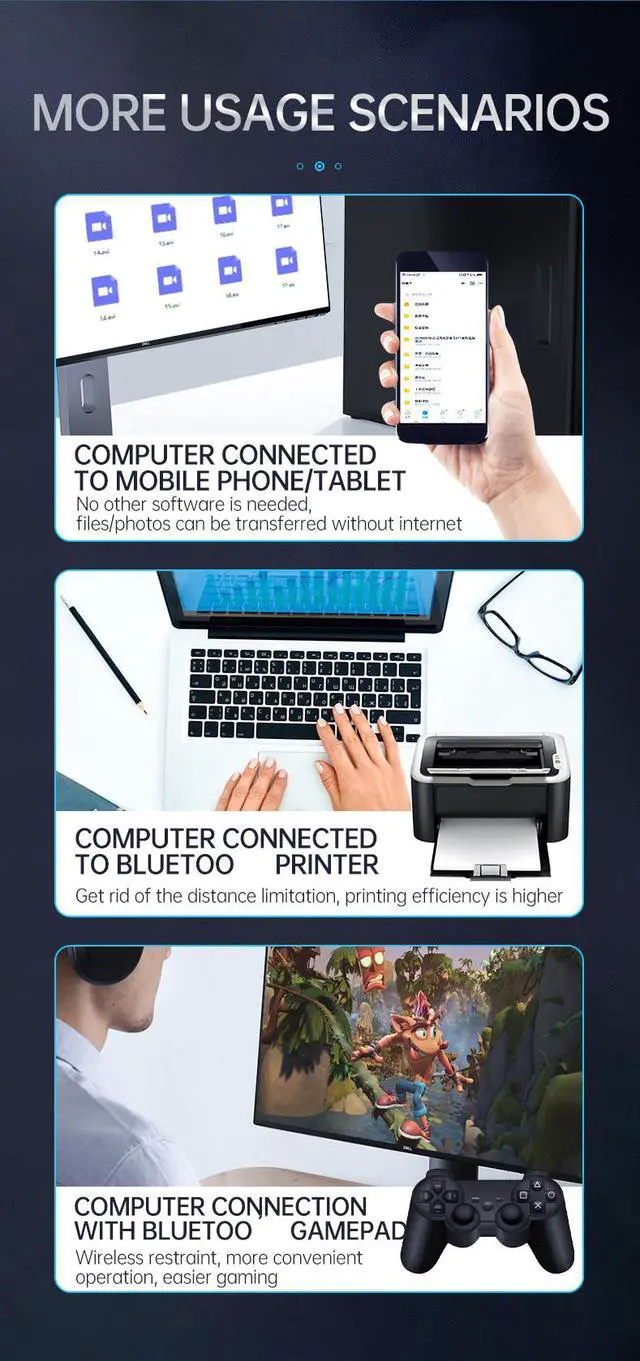 Alt view image 6 of 8 - USB Bluetooth 5.0 Adapter Receiver 4.1+ 4.2+ 5.0 Bluetooth Wireless Dongle Adapter for PC Laptop 5.0 BT Transmitte (BLACK)