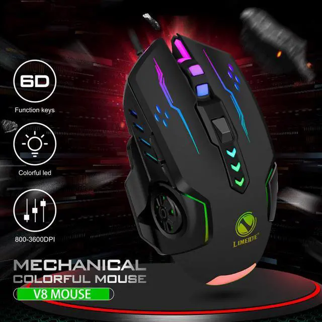 Alt view image 2 of 8 - Mechanical Optical Mouse Colorful 6 Keys LED Light 3600DPI Adjustable USB Game Mice