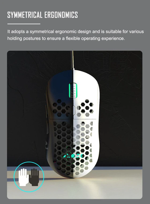 Alt view image 3 of 8 - AJ380R 12400DPI Ergonomic Gaming Mouse 6keys USB Wired Mouse Optical Computer Mice with Side Buttons Adjustable (PAW-3327 Chip)