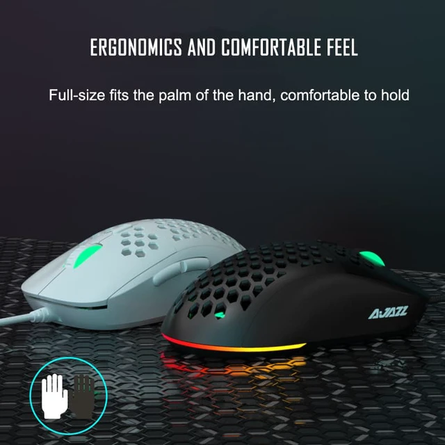Alt view image 5 of 8 - AJ380R 12400DPI Ergonomic Gaming Mouse 6keys USB Wired Mouse Optical Computer Mice with Side Buttons Adjustable (PAW-3327 Chip)