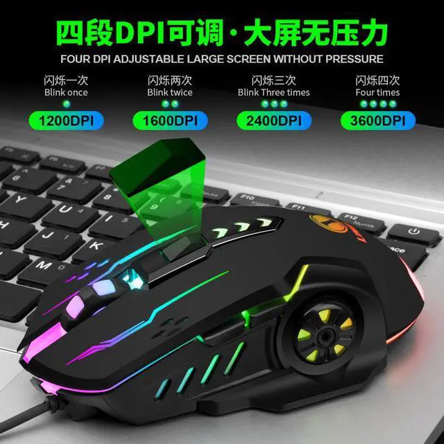 Alt view image 3 of 8 - Mechanical Optical Mouse Colorful 6 Keys LED Light 3600DPI Adjustable USB Game Mice