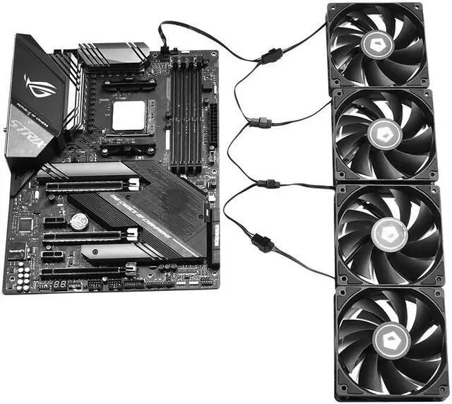 Alt view image 3 of 7 - 1 to 4 Case Fan Splitter Cable, PWM Cable Splitter Duplicator, Temperature Control Case Fan Power Duplicator Converter for 3Pin/4 Pin Case Fan Light Bar Chassis Decoration