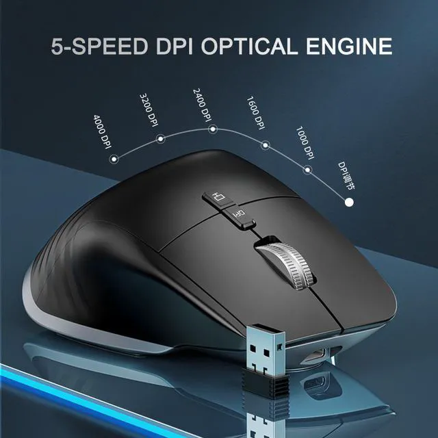 Alt view image 3 of 6 - Rechargeable Wireless 2.4Ghz + Bluetooth 5.0 Gaming Mouse 9 keys 4000DPI Adjustable Silent Mute RGB Dual Mode Mice Laptop Mechanical Office Home (Dual mode)