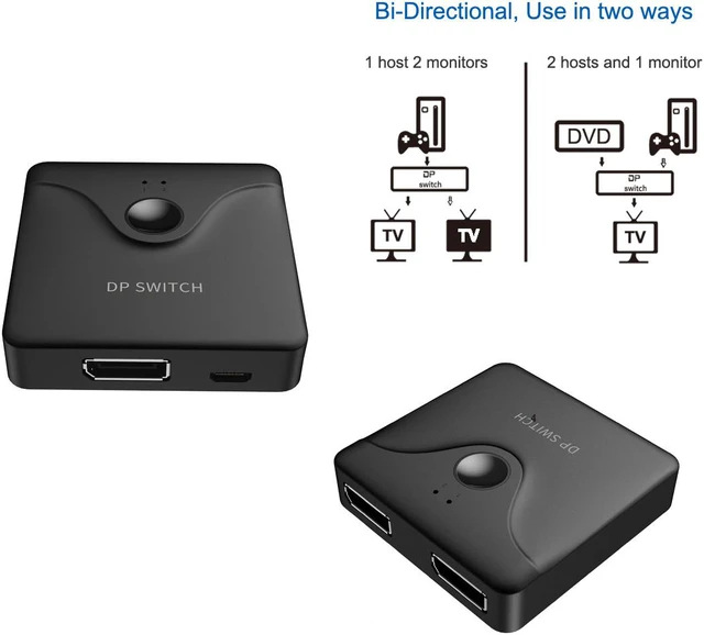 Main image of Displayport Splitter, 4K@60HZ DP Switch Bi-Directional DP Switcher 2 Input 1 Output,2 x 1/1 x 2 Use In Two Ways