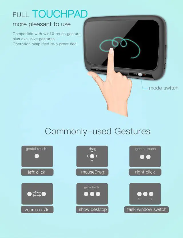 Alt view image 2 of 8 - Wireless Full Screen Touch 2.4GHz Keyboard Touchpad Air Mouse Mini Keyboard with Backlight Function For Smart TV PS3