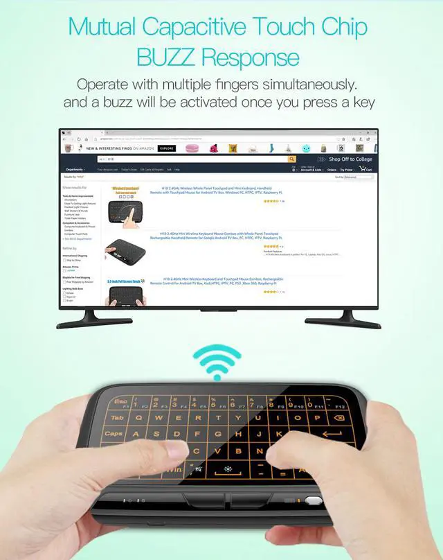Alt view image 7 of 8 - Wireless Full Screen Touch 2.4GHz Keyboard Touchpad Air Mouse Mini Keyboard with Backlight Function For Smart TV PS3
