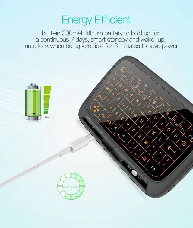 Alt view image 6 of 8 - Wireless Full Screen Touch 2.4GHz Keyboard Touchpad Air Mouse Mini Keyboard with Backlight Function For Smart TV PS3