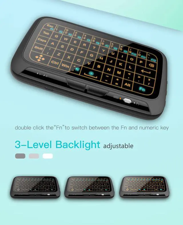 Alt view image 4 of 8 - Wireless Full Screen Touch 2.4GHz Keyboard Touchpad Air Mouse Mini Keyboard with Backlight Function For Smart TV PS3