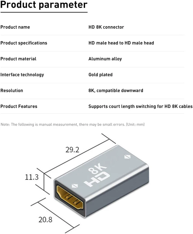 Alt view image 6 of 7 - 8K@60Hz HDMI Female to Female Extension Adapter Converter Extender HDMI Cable Cord for PC TV Projector