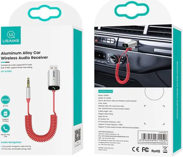 Alt view image 7 of 8 - Aluminum Alloy Car Bluetooth 5.0 Car Wireless Audio Receiver Radio Modulator FM Transmitter Car Handsfree Audio MP3 Player