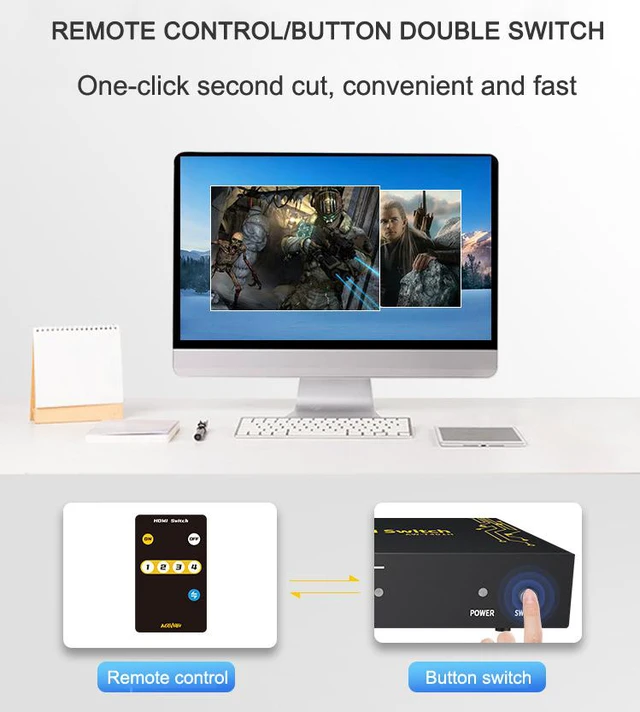 Alt view image 7 of 8 - 4Kx2K Ultra HD 4Port HDMI Switch 4096x2160/3840x2160@60Hz 4:4:4 /1080P 3D HDMI 2.0 Switcher 4 Devices Sharing 1 Screen (with Remote Control)