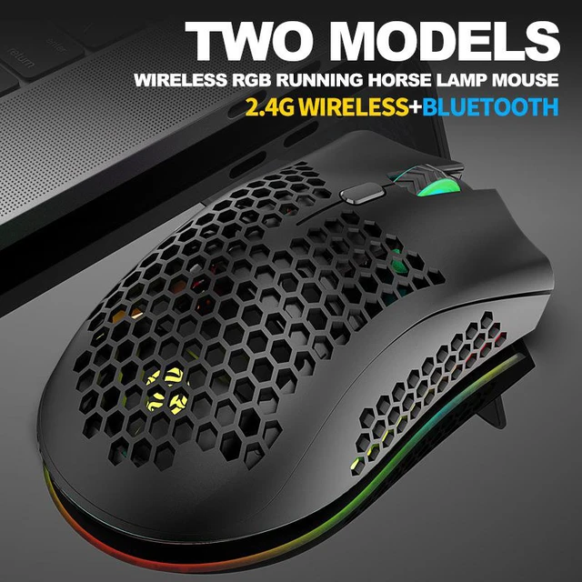 Alt view image 2 of 8 - 2.4GHz + Bluetooth Wireless Gaming Mouse USB Rechargeable 1600DPI Adjustable 6 Key RGB Backlit Hollow Out Honeycomb Office Gamer Mice
