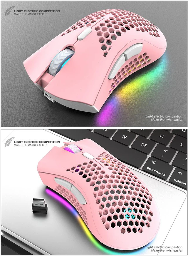 Alt view image 7 of 8 - 2.4GHz Wireless Gaming Mouse USB Rechargeable 1600DPI Adjustable 6 Key RGB Backlit Hollow Out Honeycomb Office Gamer Mice