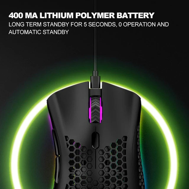 Alt view image 4 of 8 - 2.4GHz + Bluetooth Wireless Gaming Mouse USB Rechargeable 1600DPI Adjustable 6 Key RGB Backlit Hollow Out Honeycomb Office Gamer Mice