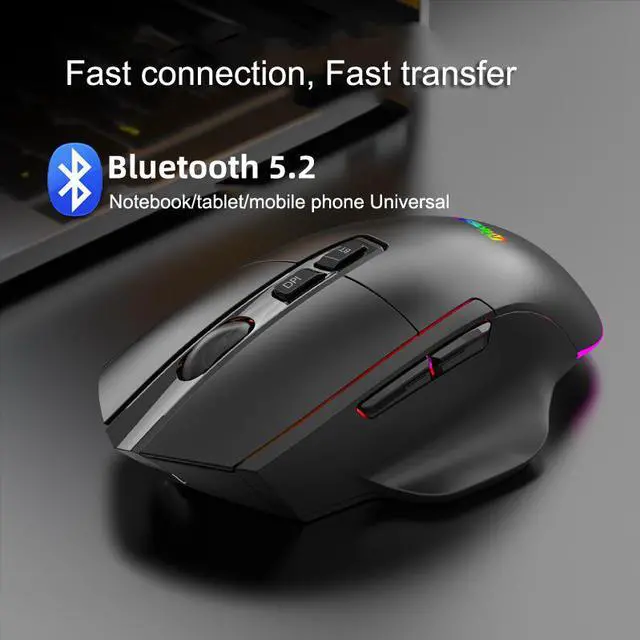Alt view image 4 of 7 - 2.4Ghz + Bluetooth Mouse Three Mode Rechargeable Wireless RGB Gaming Mouse Quiet 7 Key Office Game Mice Computer Accessories