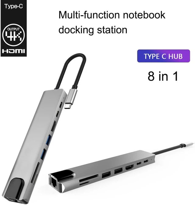 Alt view image 2 of 8 - USB Docking Station 8 In 1 Type-C To 4K RJ45 Docking Station USB 3.0 TF PD Charger Hub Adapter Fast Charger Dock Station