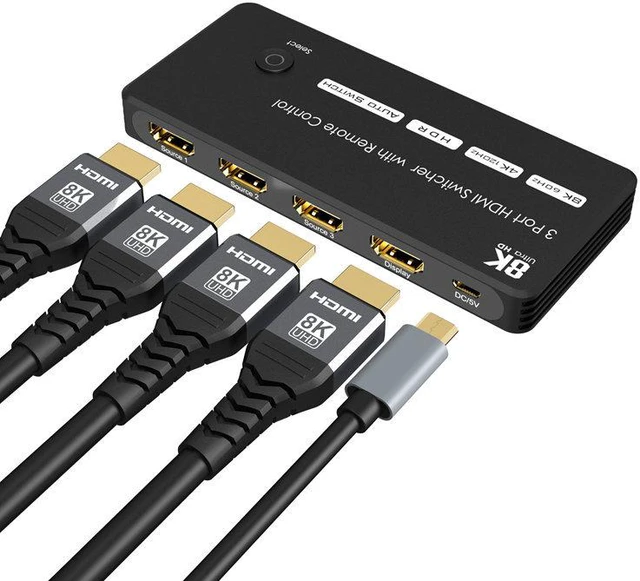 Alt view image 2 of 8 - 3 Port HDMI Switcher 3 In 1 Out 8K HDMI Switch 8K@60Hz 4K@120Hz 3D with Remote Control