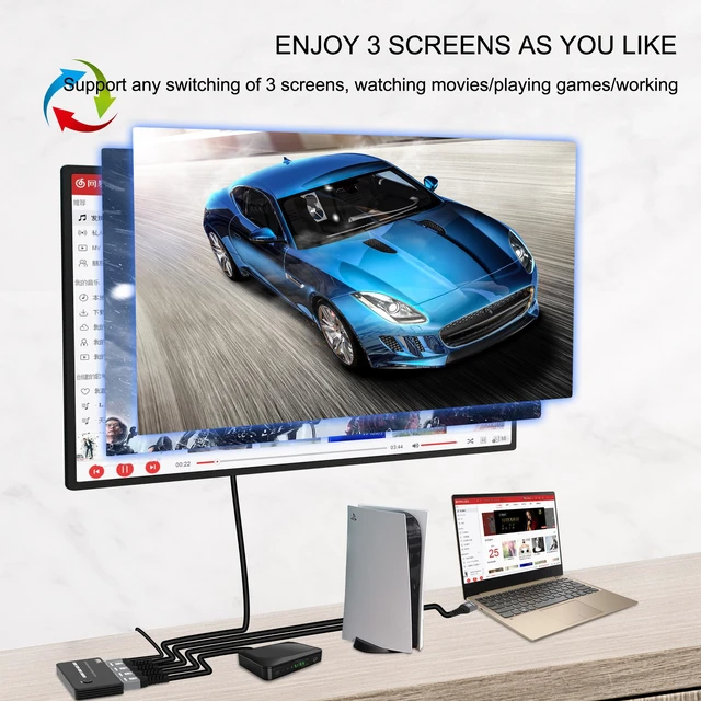 Alt view image 5 of 8 - 3 Port HDMI Switcher 3 In 1 Out 8K HDMI Switch 8K@60Hz 4K@120Hz 3D with Remote Control