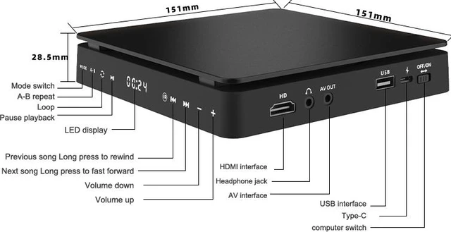 Alt view image 3 of 7 - 1080P DVD HD Video Player Portable VCD Player MiNi CD Player HDMI Video + 3.5mm Jack Audio Output with Remote Control