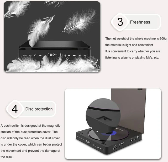 Alt view image 5 of 7 - 1080P DVD HD Video Player Portable VCD Player MiNi CD Player HDMI Video + 3.5mm Jack Audio Output with Remote Control