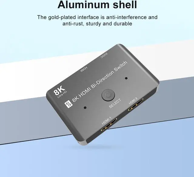 Alt view image 7 of 8 - HDMI 8K HD 2.1 Bi-Directional Switch 8K@60Hz 4K@120Hz 1 in 2 out / 2 in 1 out High Speed 48Gbps Splitter for Xbox X PS5 - Gray