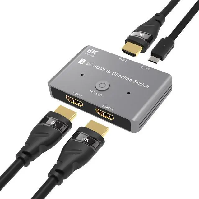 Alt view image 2 of 8 - HDMI 8K HD 2.1 Bi-Directional Switch 8K@60Hz 4K@120Hz 1 in 2 out / 2 in 1 out High Speed 48Gbps Splitter for Xbox X PS5 - Gray