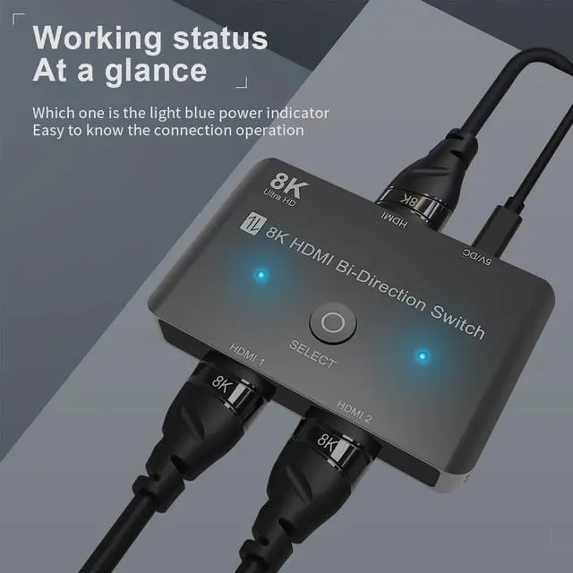 Alt view image 3 of 8 - HDMI 8K HD 2.1 Bi-Directional Switch 8K@60Hz 4K@120Hz 1 in 2 out / 2 in 1 out High Speed 48Gbps Splitter for Xbox X PS5 - Gray