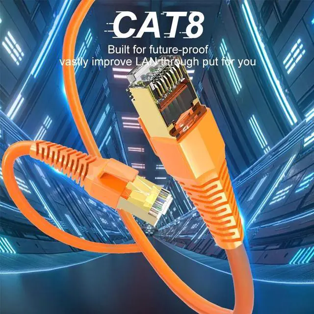 Alt view image 2 of 8 - 16.4FT/5M Orange Cat8 Ethernet Cable SSTP Super Speed 40Gbps 2000MHz RJ45 Network Lan Patch Cord for PC Modem Router RJ 45 Ethernet Cable