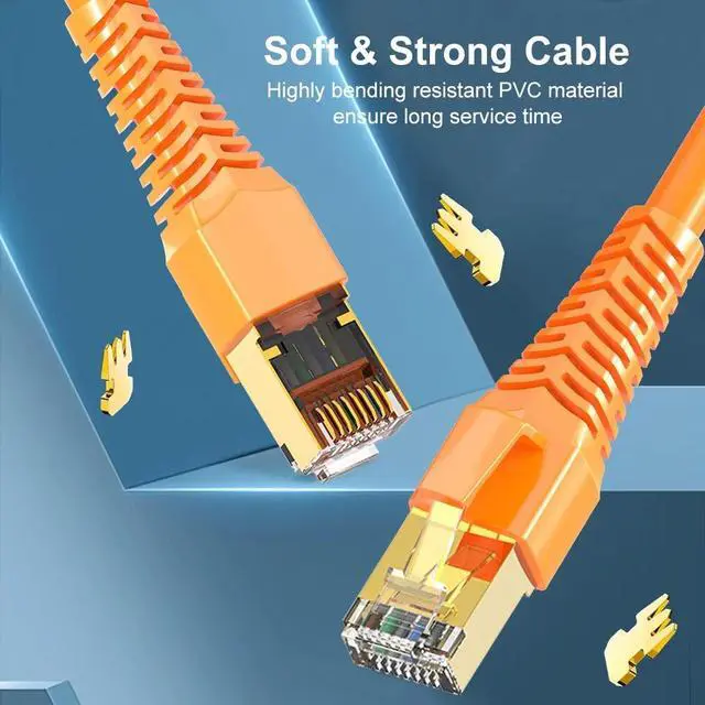 Alt view image 3 of 8 - 16.4FT/5M Orange Cat8 Ethernet Cable SSTP Super Speed 40Gbps 2000MHz RJ45 Network Lan Patch Cord for PC Modem Router RJ 45 Ethernet Cable