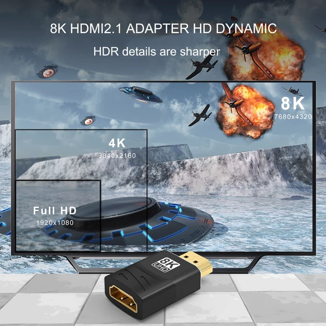Alt view image 7 of 8 - 8K HDMI Male to Female Adapter HD HDMI Adapter Connected to TV Monitor Supports 8K Video Audio Output