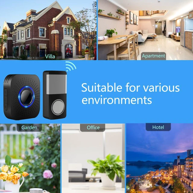 Alt view image 5 of 8 - Waterproof Wireless Doorbell Door Chime Smart Home 58 Music Waterproof Set LED Light Doorbell Reminder Button