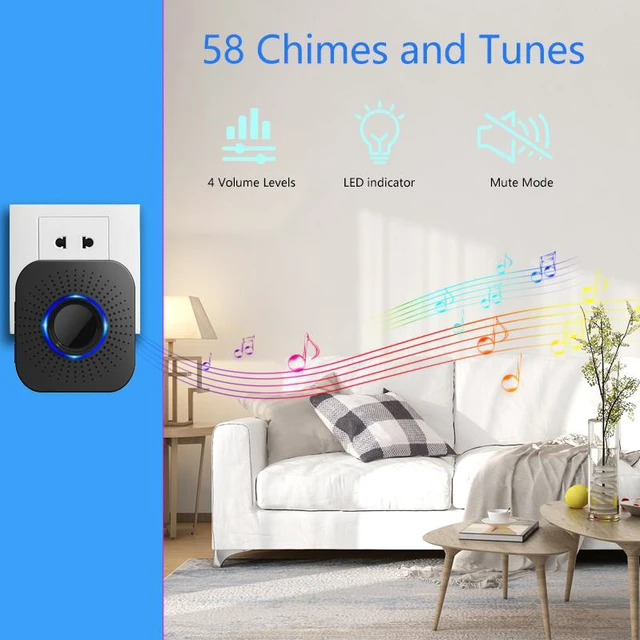 Alt view image 4 of 8 - Waterproof Wireless Doorbell Door Chime Smart Home 58 Music Waterproof Set LED Light Doorbell Reminder Button