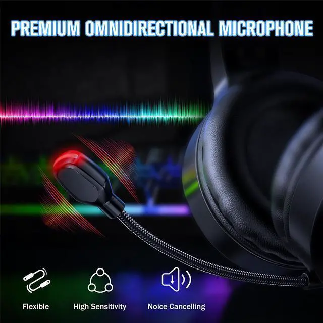 Alt view image 4 of 8 - Wired Gaming Headset with Microphone Noise Reduction Earphone Stereo Over-Head Game Headphones for Laptop PC Computer