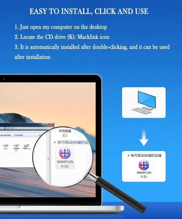 Alt view image 5 of 8 - 6.56ft USB + Type C Copy Line High Speed USB 3.0 PC to PC Online Share Sync Link Data File Transfer Bridge Cable Synchronize Cord (Sharing Mouse Keyboard)