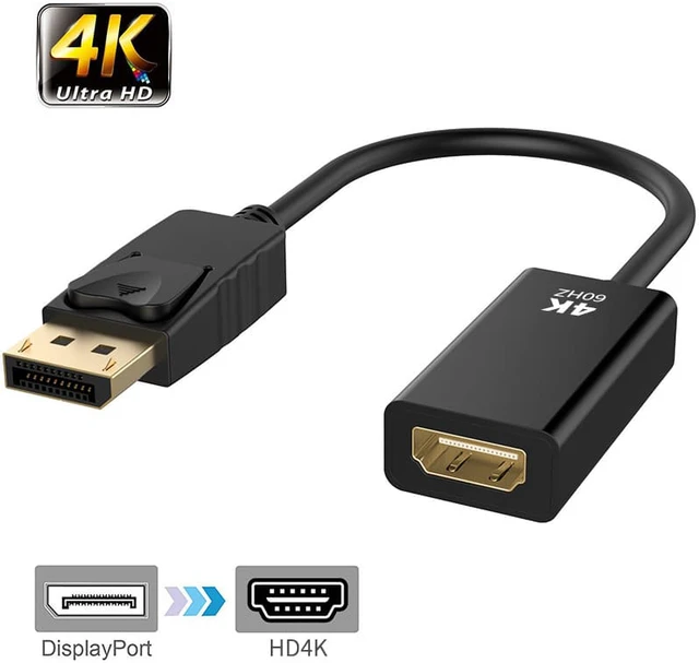 Alt view image 2 of 8 - DisplayPort to HDMI 4K@60K Gold-Plated DP Display Port to HDMI Adapter Male to Female Compatible DP to HDMI M/F Convertor
